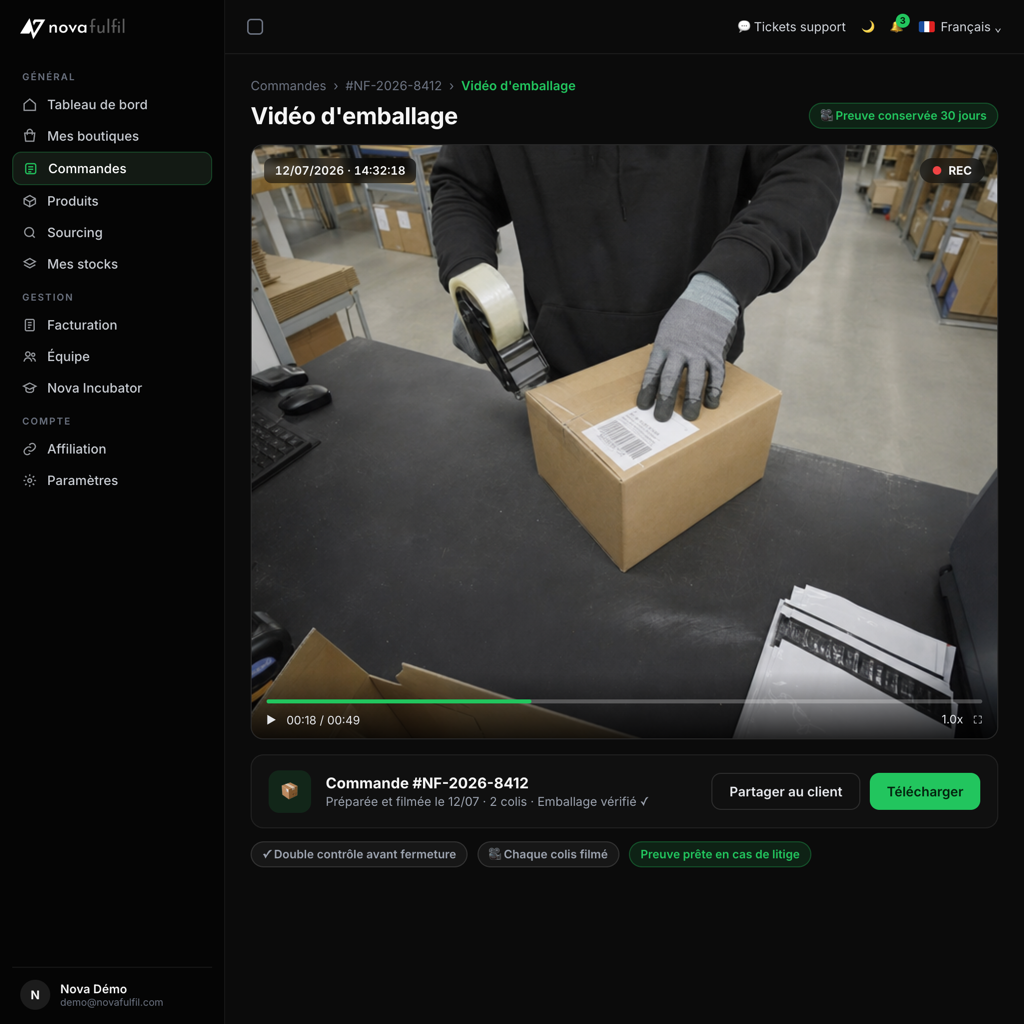 Éliminez les litiges grâce à une preuve vidéo d'emballage & d'expédition